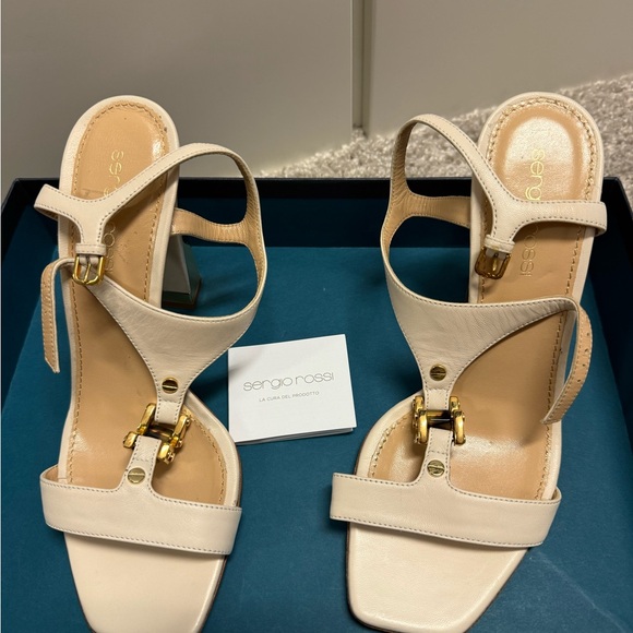 Sergio Rossi Shoes - Sergio Rossi Beige Women's Sandals with Gold Accents